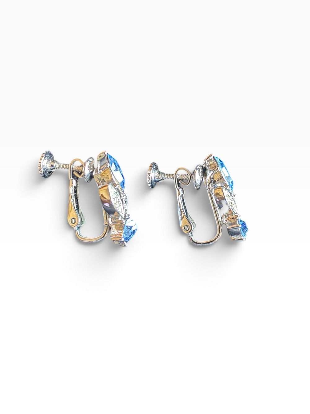Blue Crystal Floral Leaf Drop Clip-on Earrings - Women Jewelry - Picture 4 of 6